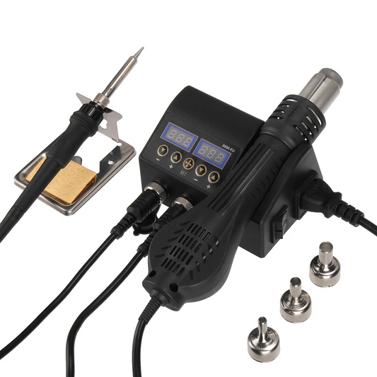 2-in-1 Soldering Station: LCD Display, Hot Air Gun, Soldering Iron. 220V EU Plug.