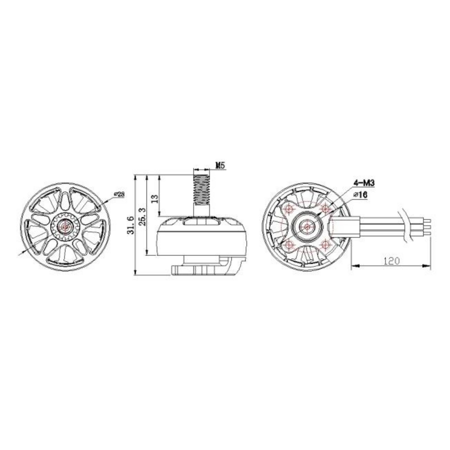 6S 1700KV/1900KV, 4S 2400KV brushless motor